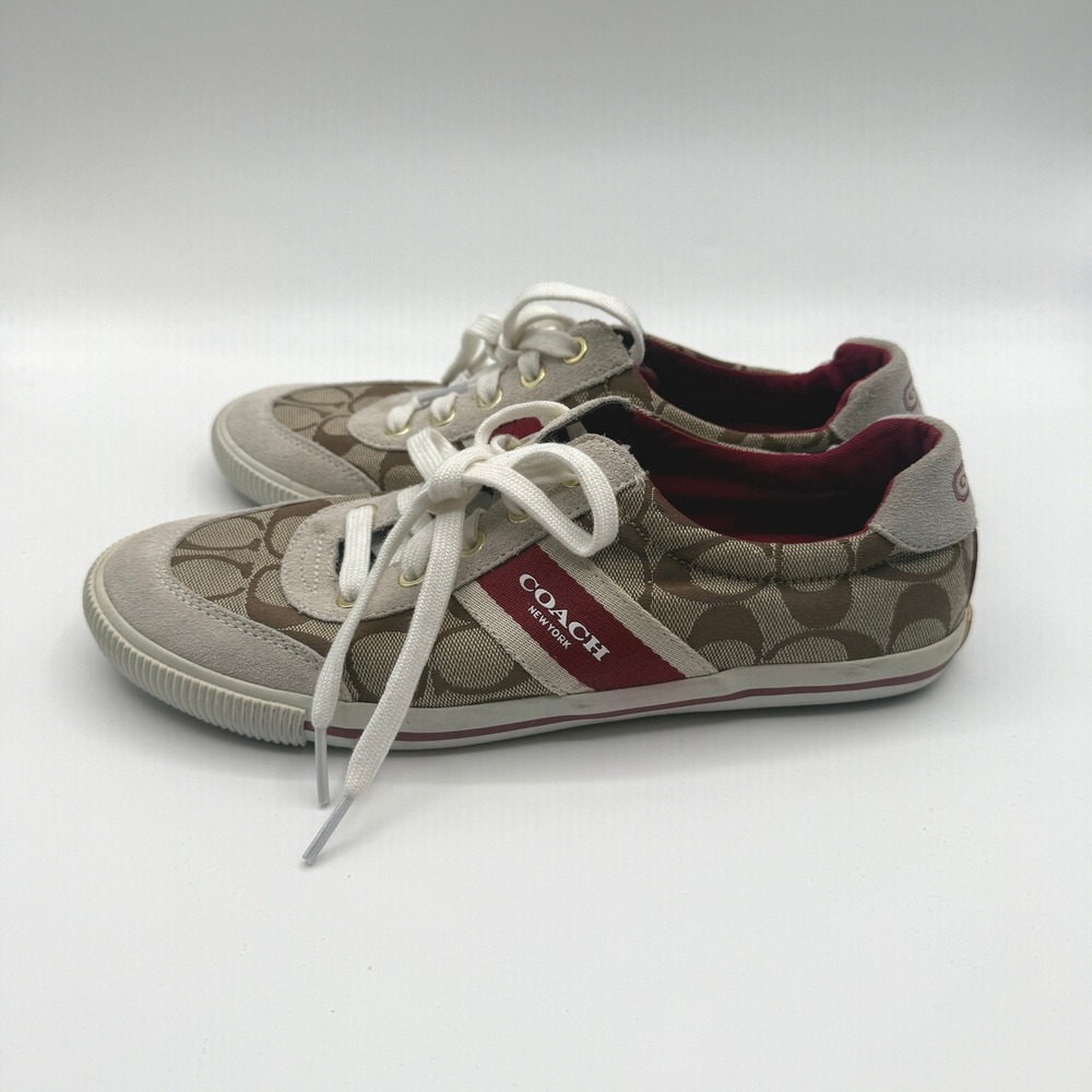 Coach Mila Sneakers Women 9 Brown Signature C Jacquard Suede Low Top Casual Y2K - Picture 3 of 10